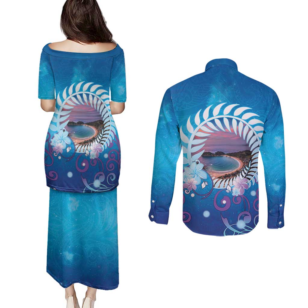 New Zealand Matapouri Beach Landscape Couples Matching Puletasi and Long Sleeve Button Shirt