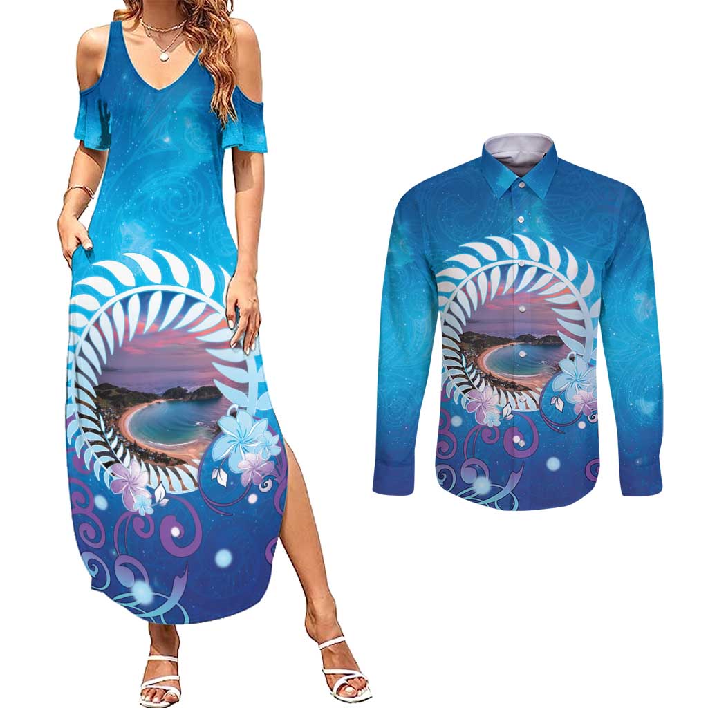 New Zealand Matapouri Beach Landscape Couples Matching Summer Maxi Dress and Long Sleeve Button Shirt