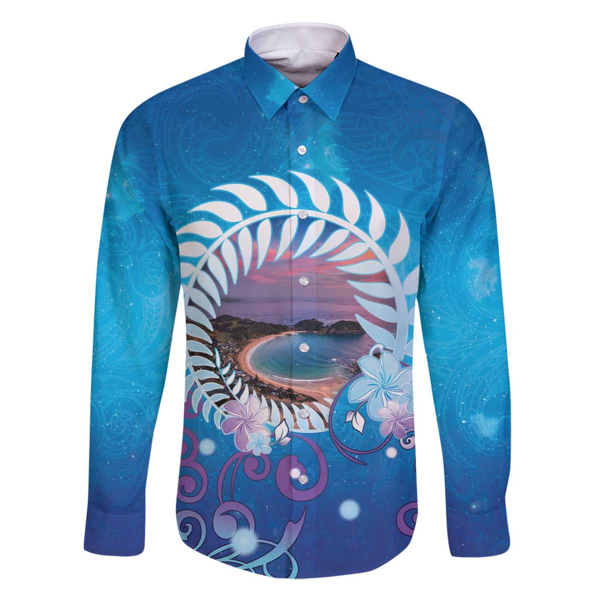 New Zealand Matapouri Beach Landscape Family Matching Off The Shoulder Long Sleeve Dress and Hawaiian Shirt