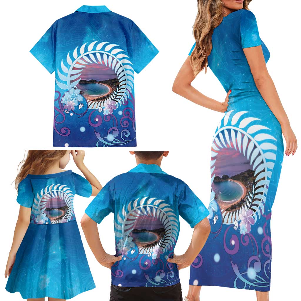 New Zealand Matapouri Beach Landscape Family Matching Short Sleeve Bodycon Dress and Hawaiian Shirt