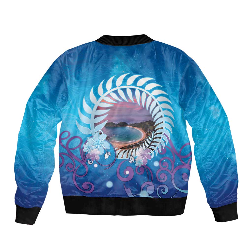 New Zealand Matapouri Beach Landscape Sleeve Zip Bomber Jacket