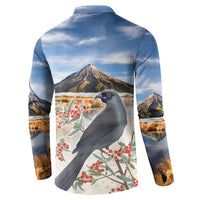 New Zealand Mount Taranaki Landscape Button Sweatshirt Kokako Bird Polynesian Style