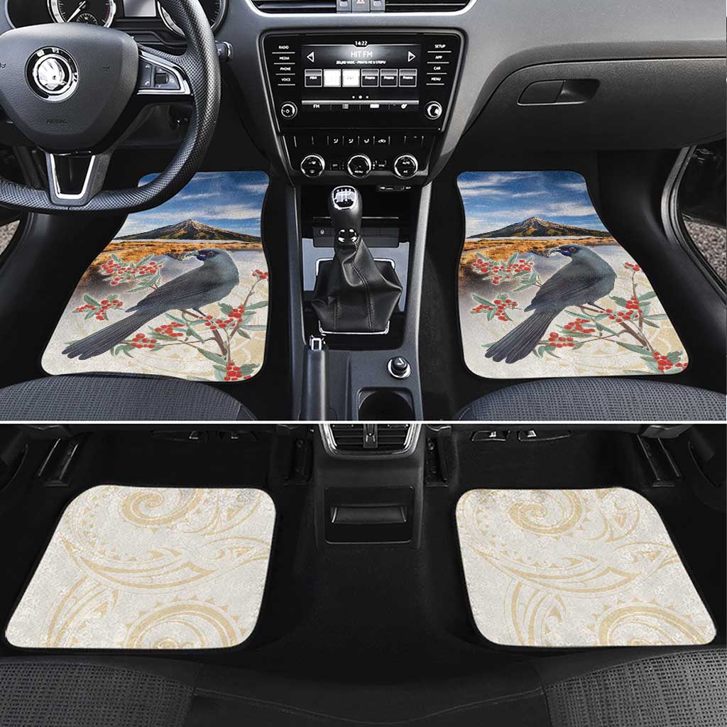 New Zealand Mount Taranaki Landscape Car Mats Kokako Bird Polynesian Style