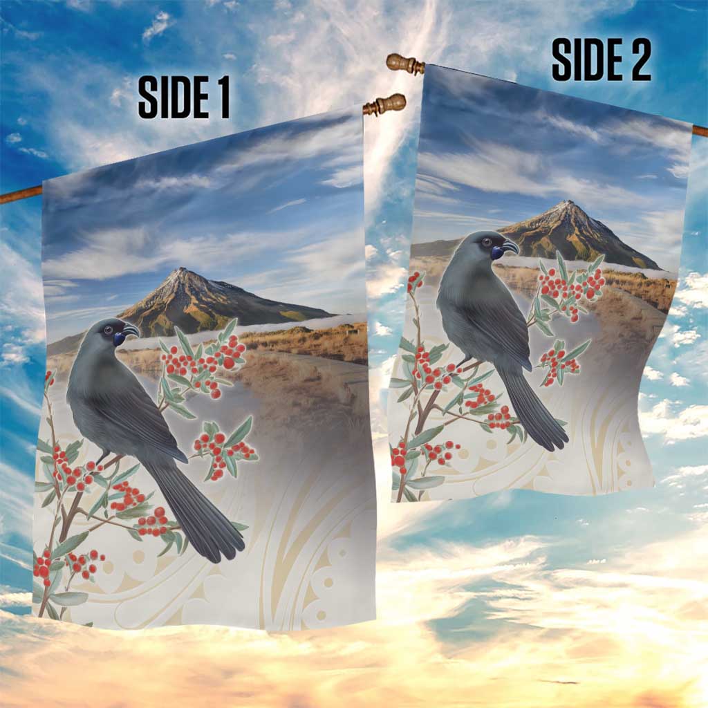 New Zealand Mount Taranaki Landscape Garden Flag Kokako Bird Polynesian Style