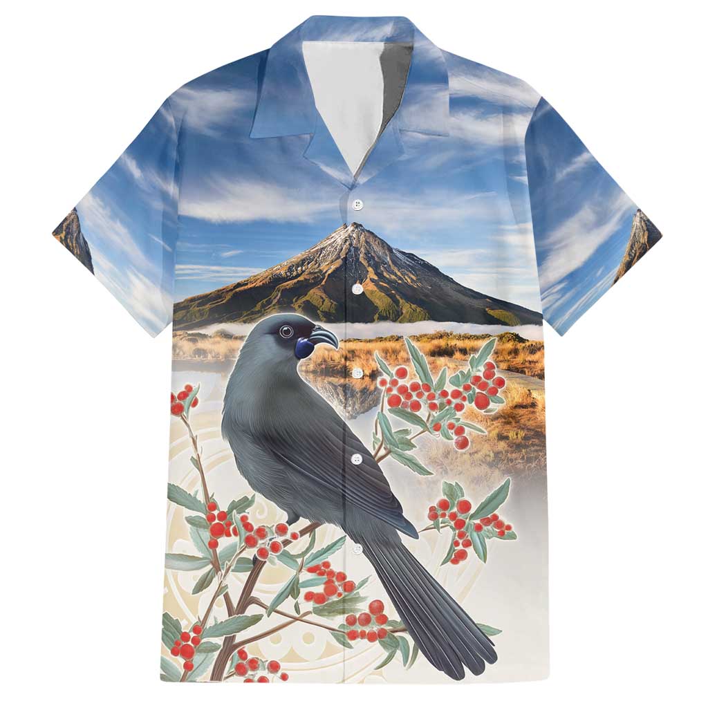 New Zealand Mount Taranaki Landscape Hawaiian Shirt Kokako Bird Polynesian Style