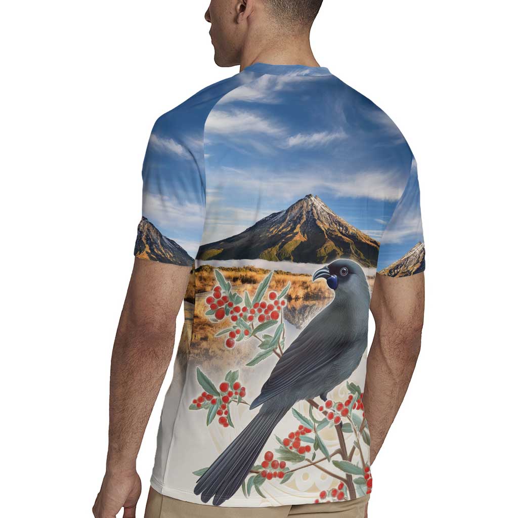 New Zealand Mount Taranaki Landscape Rugby Jersey Kokako Bird Polynesian Style