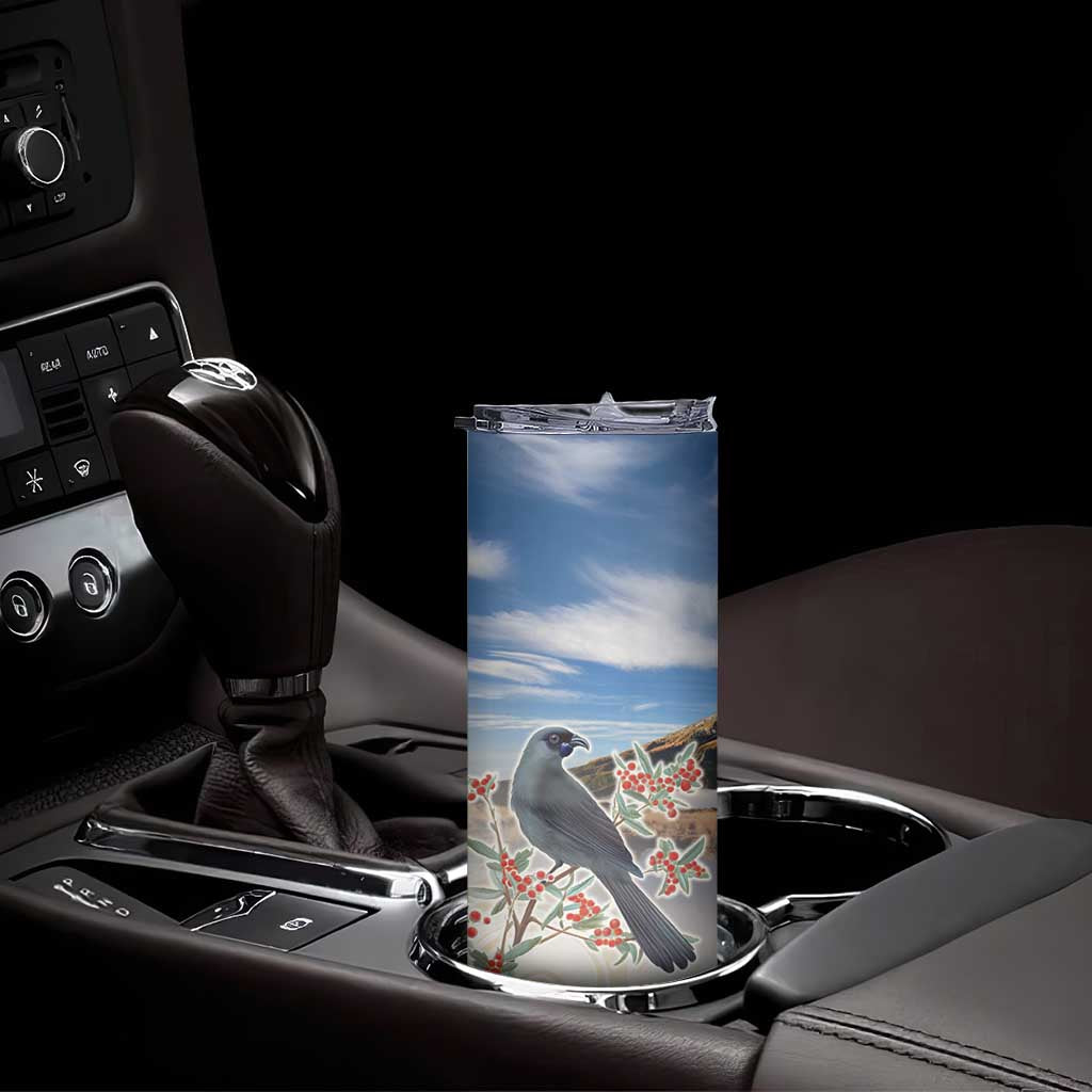 New Zealand Mount Taranaki Landscape Skinny Tumbler Kokako Bird Polynesian Style LT05 - Polynesian Pride