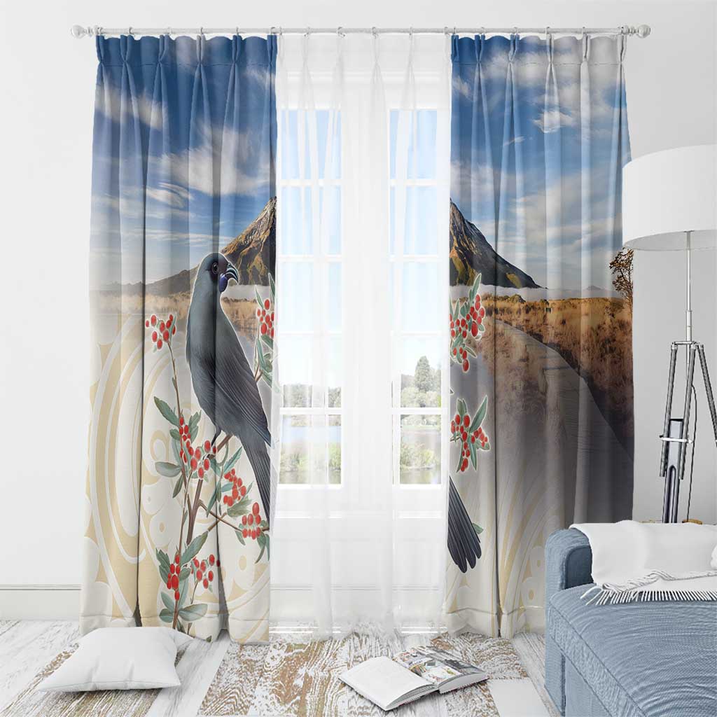 New Zealand Mount Taranaki Landscape Window Curtain Kokako Bird Polynesian Style