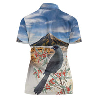 New Zealand Mount Taranaki Landscape Women Polo Shirt Kokako Bird Polynesian Style LT05 - Polynesian Pride