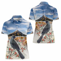 New Zealand Mount Taranaki Landscape Women Polo Shirt Kokako Bird Polynesian Style LT05 - Polynesian Pride