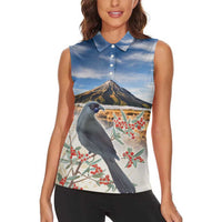 New Zealand Mount Taranaki Landscape Women Sleeveless Polo Shirt Kokako Bird Polynesian Style LT05 - Polynesian Pride