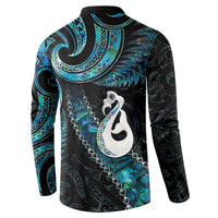 New Zealand Aotearoa Button Sweatshirt Maori Manaia Paua Shell Glitter Turquoise