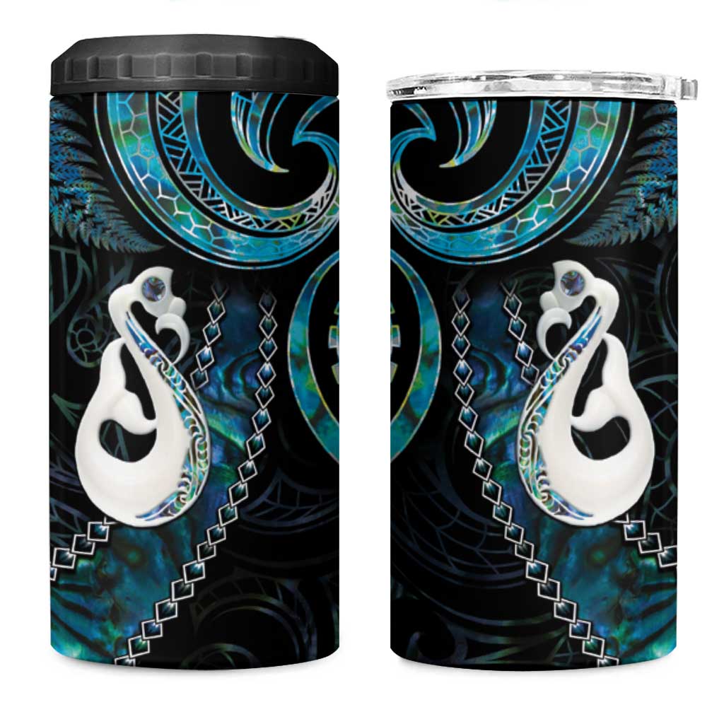 New Zealand Aotearoa 4 in 1 Can Cooler Tumbler Maori Manaia Paua Shell Glitter Turquoise