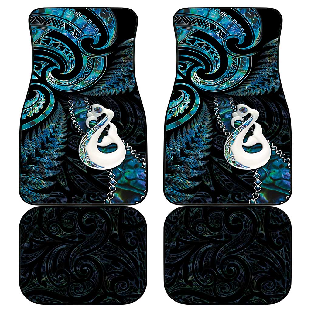 New Zealand Aotearoa Car Mats Maori Manaia Paua Shell Glitter Turquoise