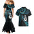 New Zealand Aotearoa Couples Matching Mermaid Dress and Hawaiian Shirt Maori Manaia Paua Shell Glitter Turquoise