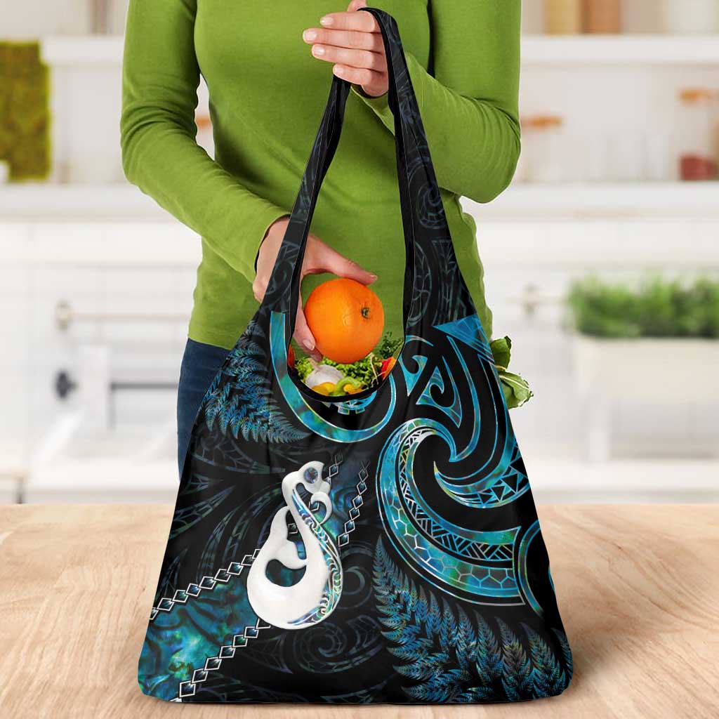 New Zealand Aotearoa Grocery Bag Maori Manaia Paua Shell Glitter Turquoise
