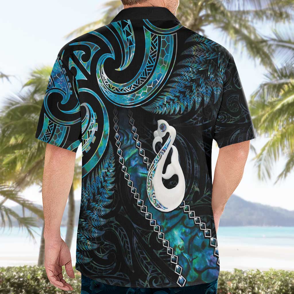 New Zealand Aotearoa Hawaiian Shirt Maori Manaia Paua Shell Glitter Turquoise