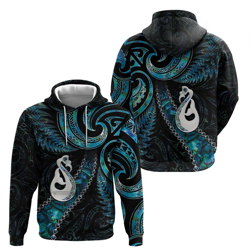 New Zealand Aotearoa Hoodie Maori Manaia Paua Shell Glitter Turquoise