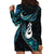 New Zealand Aotearoa Hoodie Dress Maori Manaia Paua Shell Glitter Turquoise