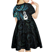 New Zealand Aotearoa Kid Short Sleeve Dress Maori Manaia Paua Shell Glitter Turquoise