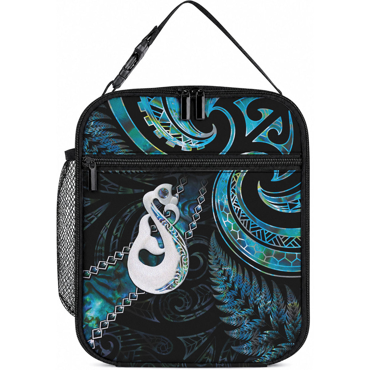 New Zealand Aotearoa Lunch Bag Maori Manaia Paua Shell Glitter Turquoise LT05 10.2 × 8.3 × 4.3 inch Turquoise - Polynesian Pride