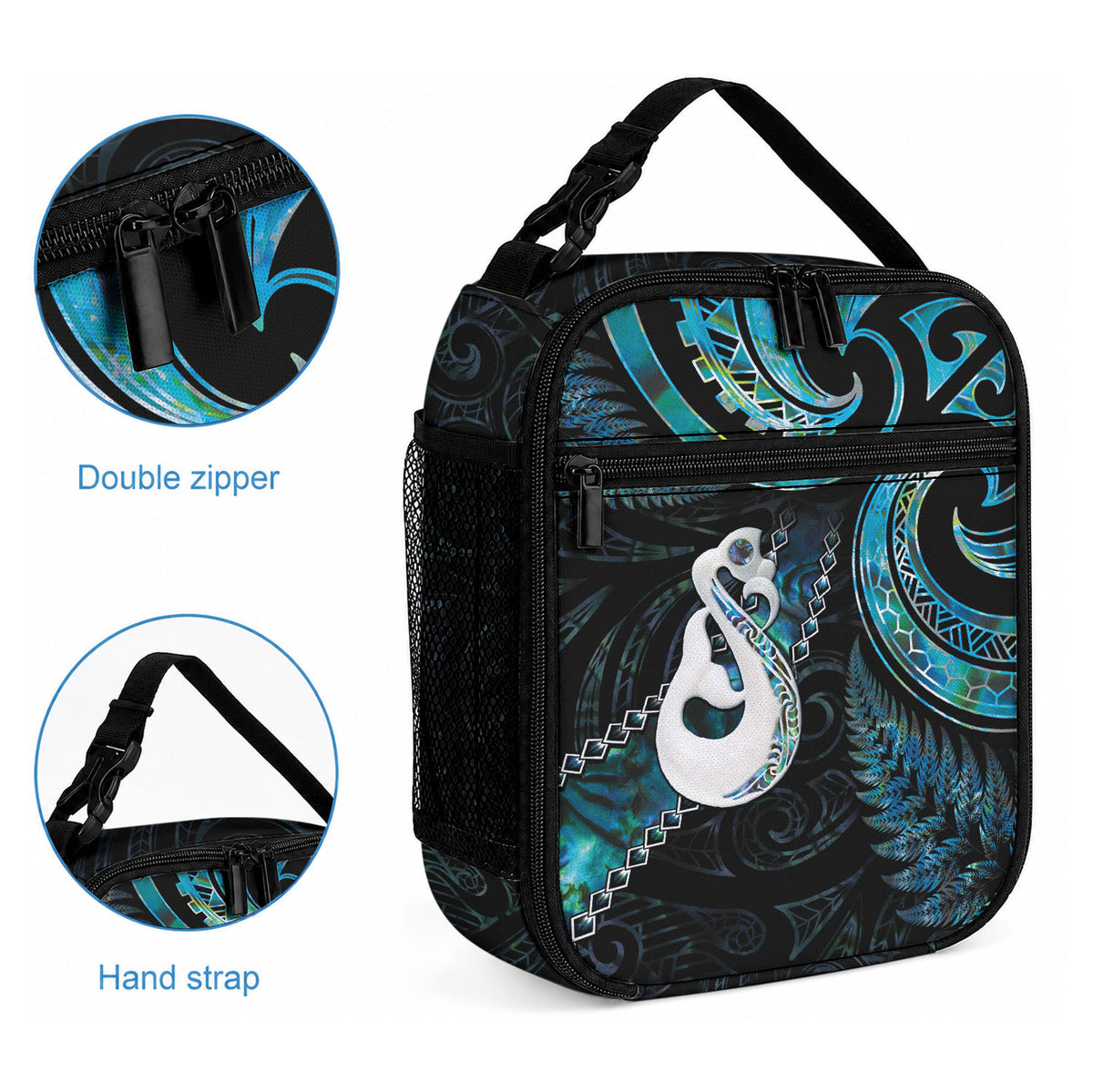 New Zealand Aotearoa Lunch Bag Maori Manaia Paua Shell Glitter Turquoise LT05 - Polynesian Pride