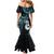 New Zealand Aotearoa Mermaid Dress Maori Manaia Paua Shell Glitter Turquoise