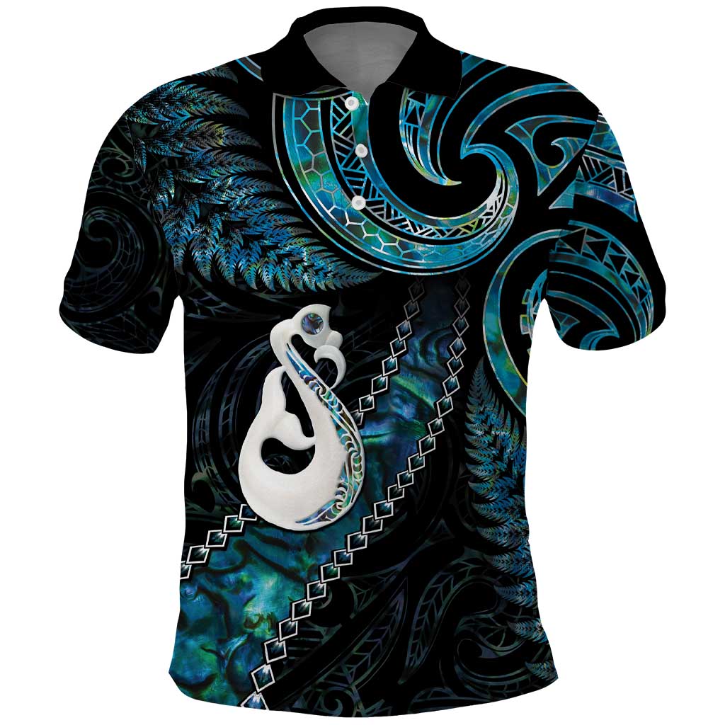 New Zealand Aotearoa Polo Shirt Maori Manaia Paua Shell Glitter Turquoise LT05 Turquoise - Polynesian Pride