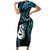 New Zealand Aotearoa Short Sleeve Bodycon Dress Maori Manaia Paua Shell Glitter Turquoise