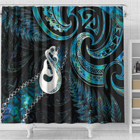 New Zealand Aotearoa Shower Curtain Maori Manaia Paua Shell Glitter Turquoise