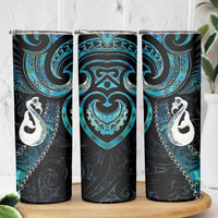 New Zealand Aotearoa Skinny Tumbler Maori Manaia Paua Shell Glitter Turquoise LT05 - Polynesian Pride