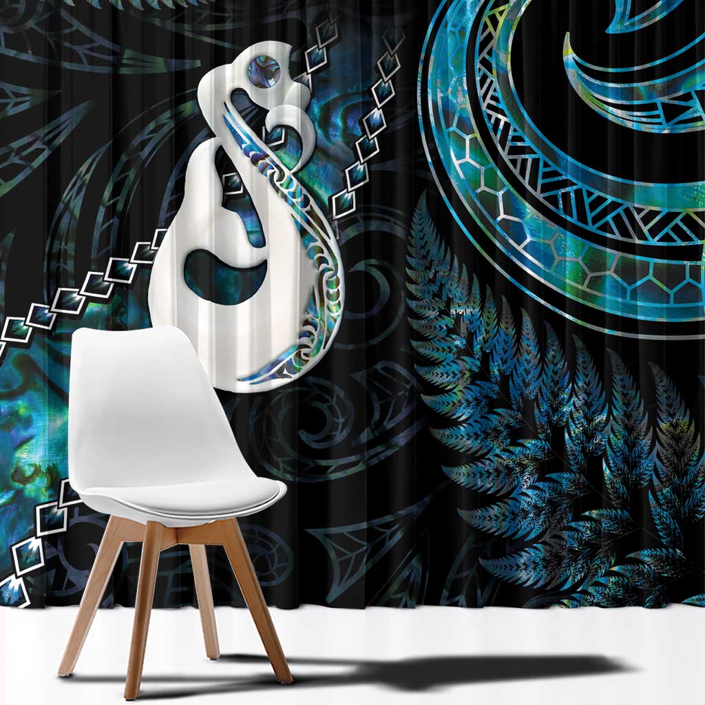 New Zealand Aotearoa Window Curtain Maori Manaia Paua Shell Glitter Turquoise