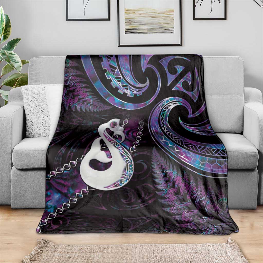 New Zealand Aotearoa Blanket Maori Manaia Paua Shell Glitter Purple
