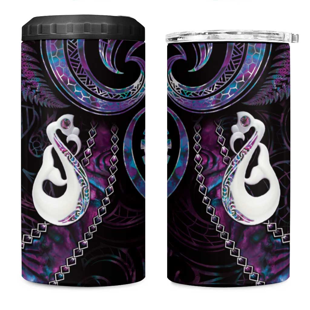 New Zealand Aotearoa 4 in 1 Can Cooler Tumbler Maori Manaia Paua Shell Glitter Purple