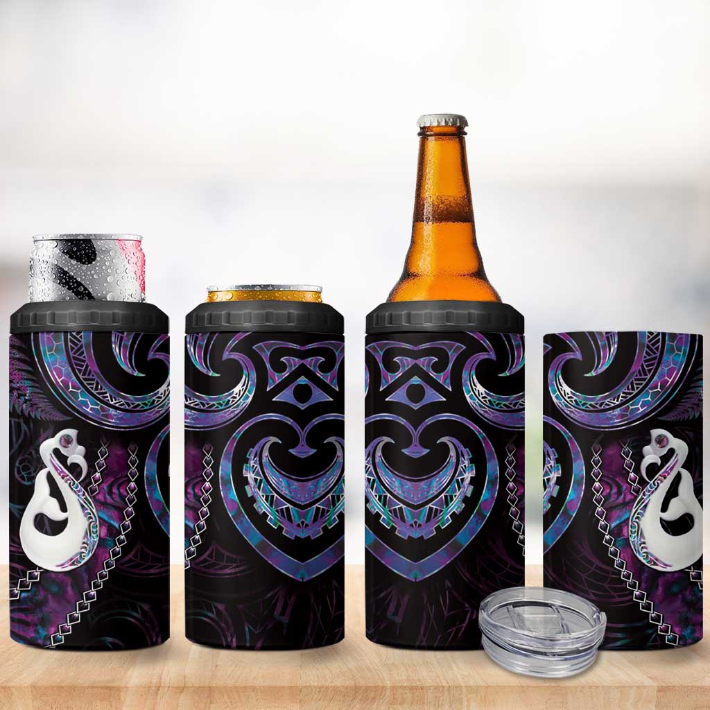 New Zealand Aotearoa 4 in 1 Can Cooler Tumbler Maori Manaia Paua Shell Glitter Purple