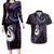 New Zealand Aotearoa Couples Matching Long Sleeve Bodycon Dress and Hawaiian Shirt Maori Manaia Paua Shell Glitter Purple