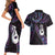 New Zealand Aotearoa Couples Matching Short Sleeve Bodycon Dress and Hawaiian Shirt Maori Manaia Paua Shell Glitter Purple