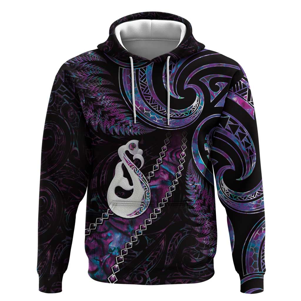 New Zealand Aotearoa Hoodie Maori Manaia Paua Shell Glitter Purple