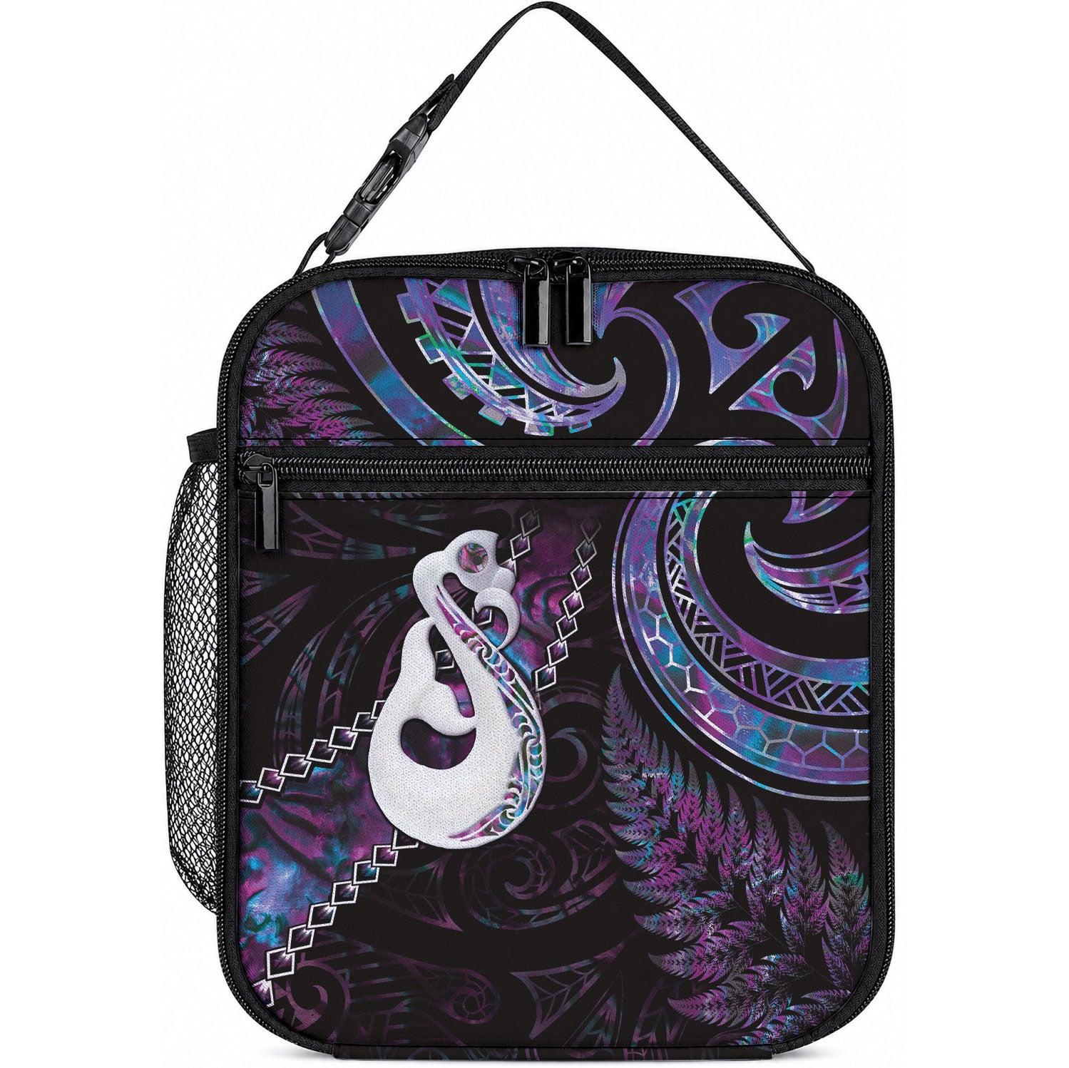 New Zealand Aotearoa Lunch Bag Maori Manaia Paua Shell Glitter Purple LT05 10.2 × 8.3 × 4.3 inch Purple - Polynesian Pride
