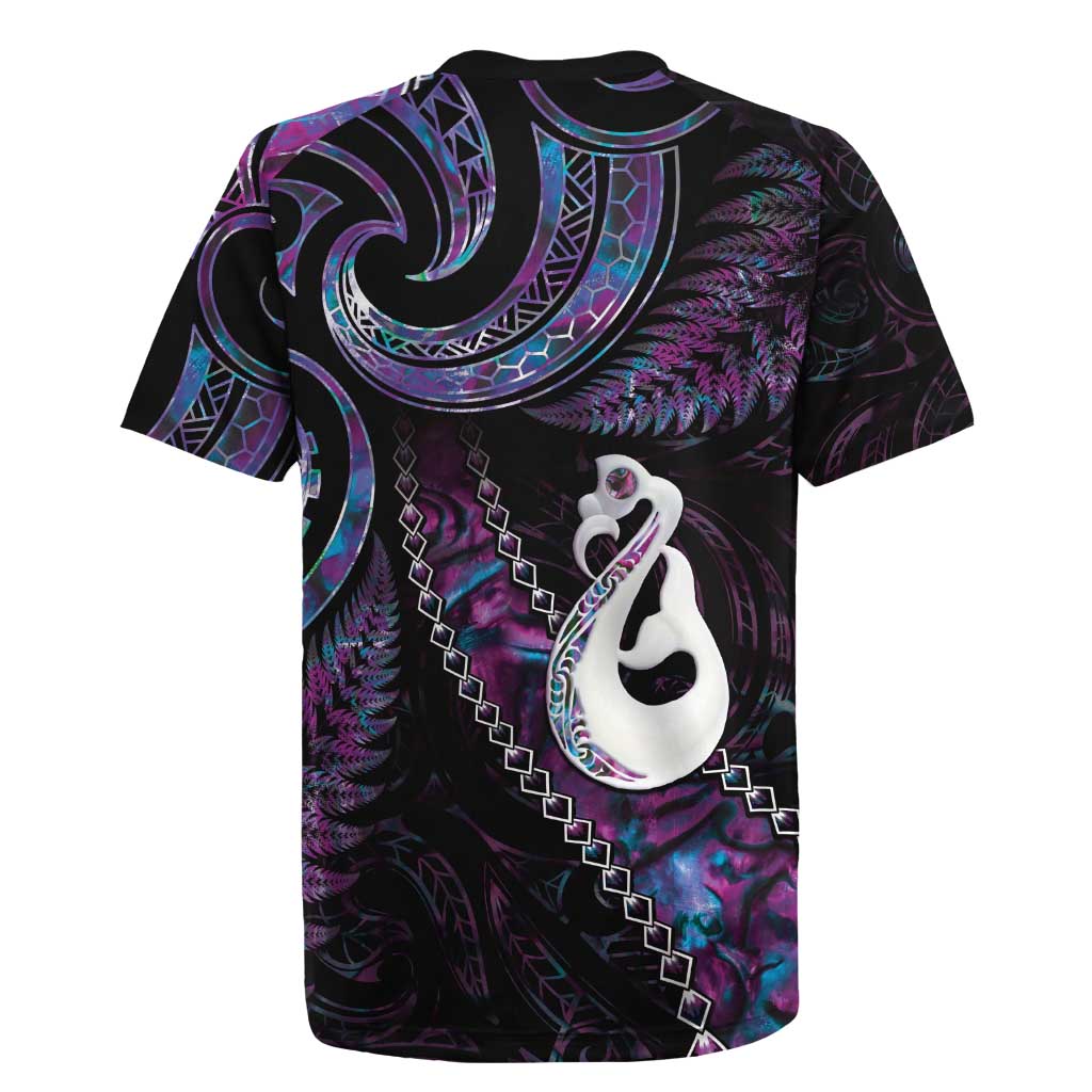 New Zealand Aotearoa Rugby Jersey Maori Manaia Paua Shell Glitter Purple