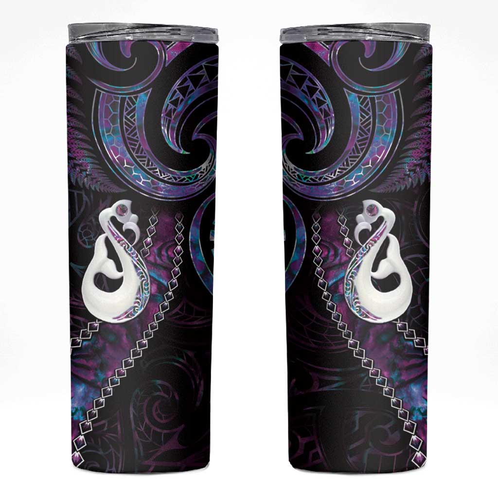 New Zealand Aotearoa Skinny Tumbler Maori Manaia Paua Shell Glitter Purple LT05 Purple - Polynesian Pride
