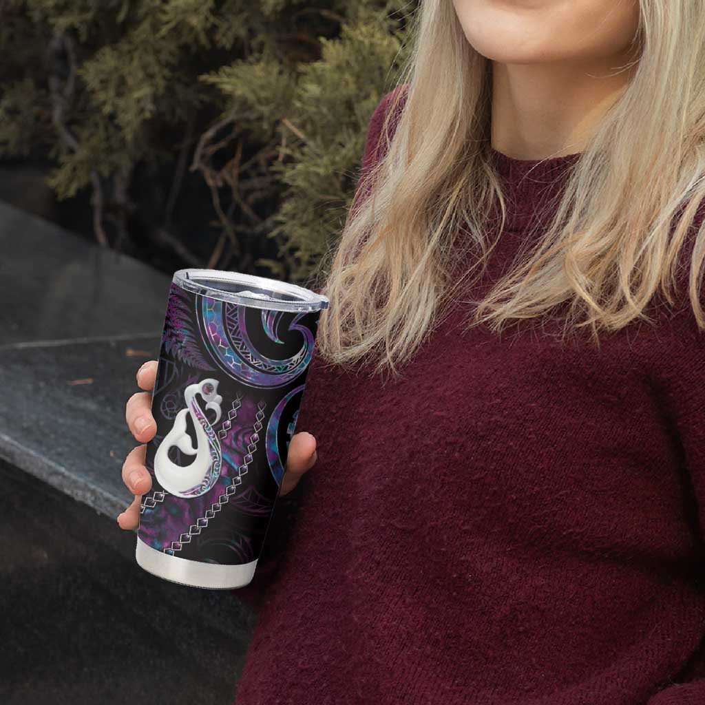 New Zealand Aotearoa Tumbler Cup Maori Manaia Paua Shell Glitter Purple