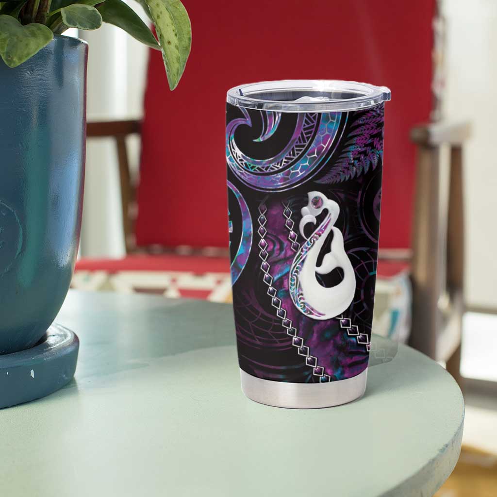 New Zealand Aotearoa Tumbler Cup Maori Manaia Paua Shell Glitter Purple