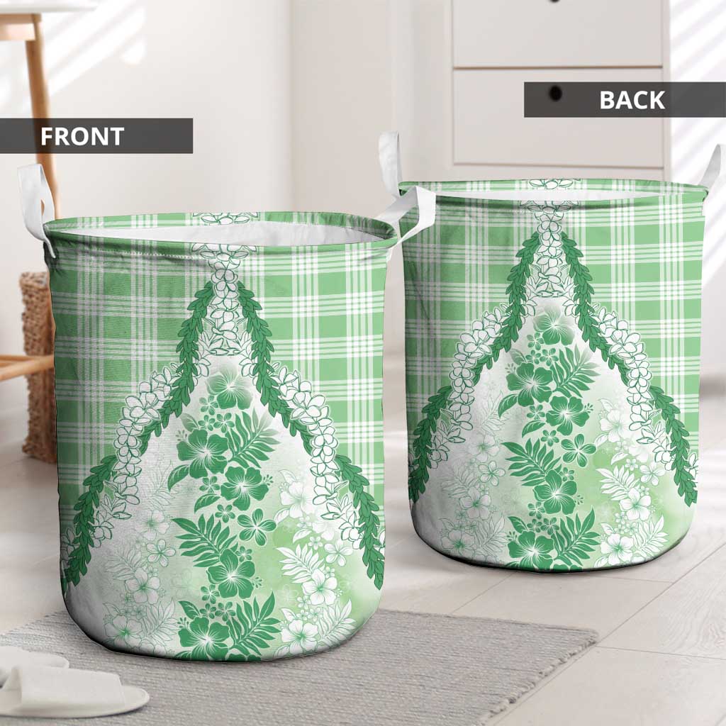 Aloha Hawaii Palaka Laundry Basket Green Plumeria Lei - Polynesian Pride