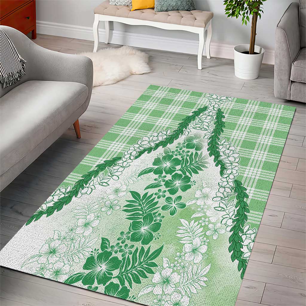 Aloha Hawaii Palaka Area Rug Green Plumeria Lei - Polynesian Pride
