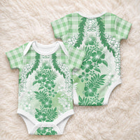 Aloha Hawaii Palaka Baby Onesie Green Plumeria Lei LT05 - Polynesian Pride