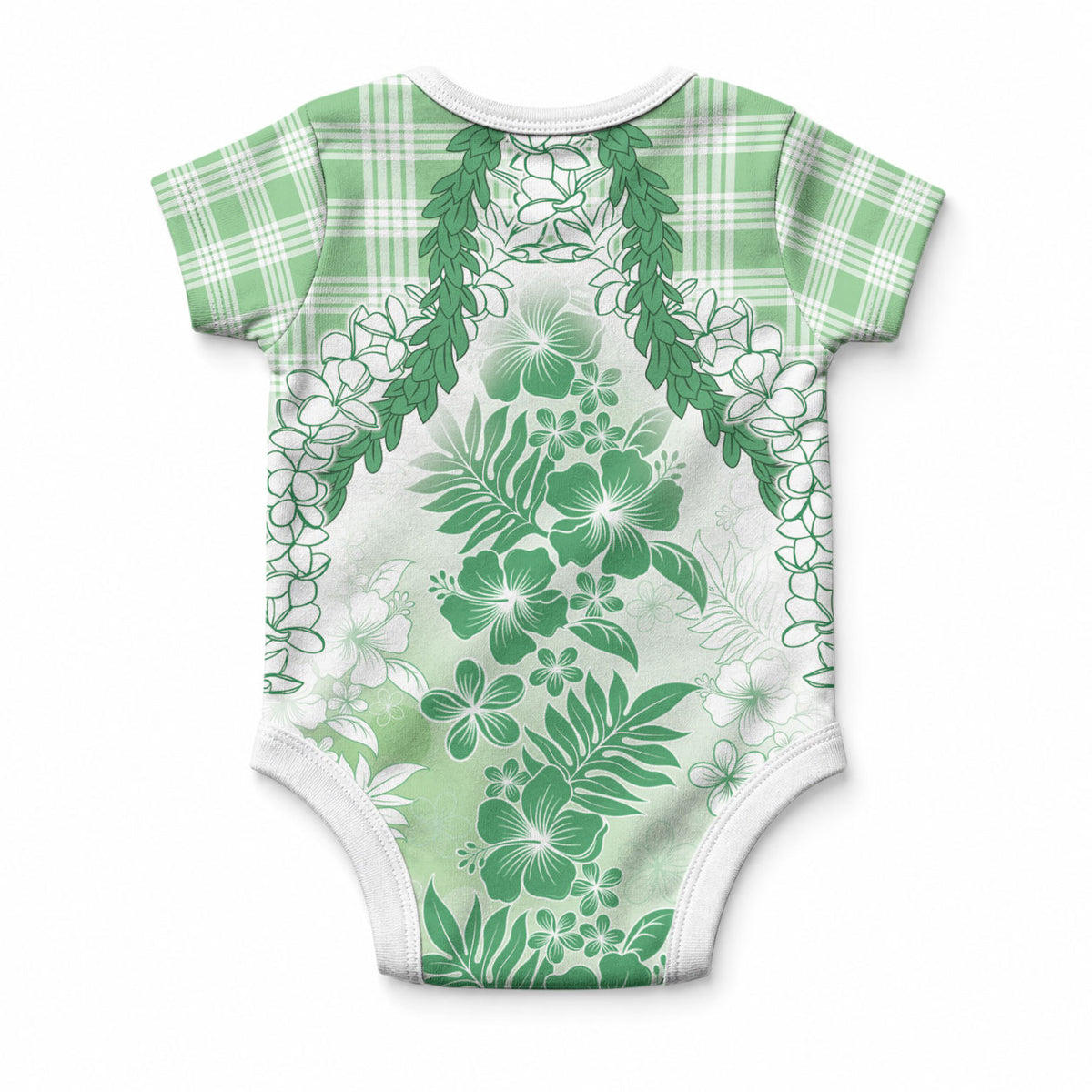 Aloha Hawaii Palaka Baby Onesie Green Plumeria Lei LT05 - Polynesian Pride
