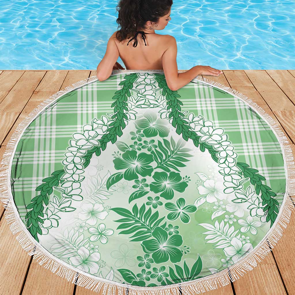 Aloha Hawaii Palaka Beach Blanket Green Plumeria Lei - Polynesian Pride