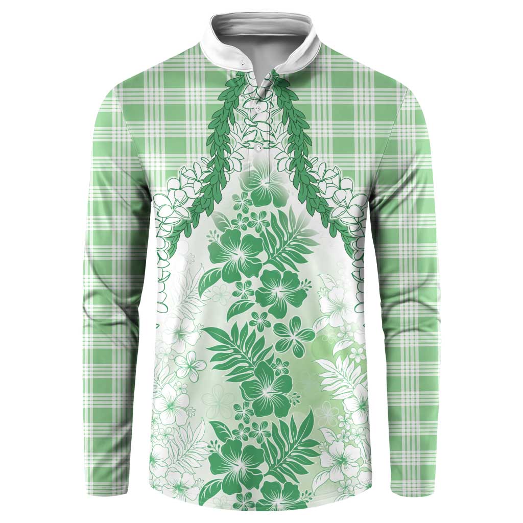 Aloha Hawaii Palaka Button Sweatshirt Green Plumeria Lei - Polynesian Pride