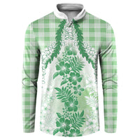 Aloha Hawaii Palaka Button Sweatshirt Green Plumeria Lei - Polynesian Pride